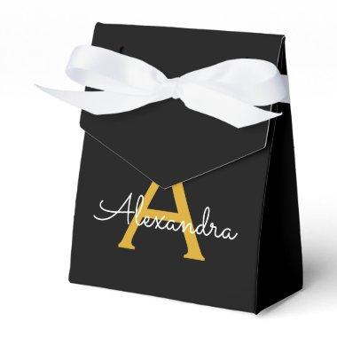 Black Gold Girly Script Monogram Name Modern Favor Boxes