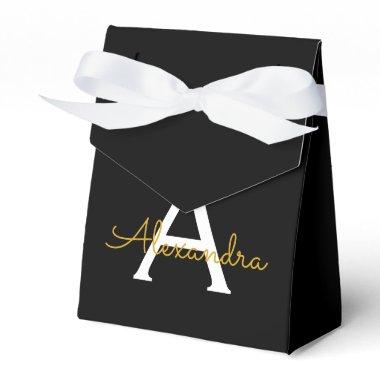 Black Gold Girly Script Monogram Name Modern Favor Boxes