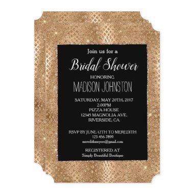 Black Gold Glam Glitter Snake Skin Invitations