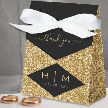 Black & Gold Glitter Cute Chic Thank You Wedding Favor Boxes