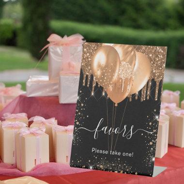 Black gold glitter drips favors guest sign