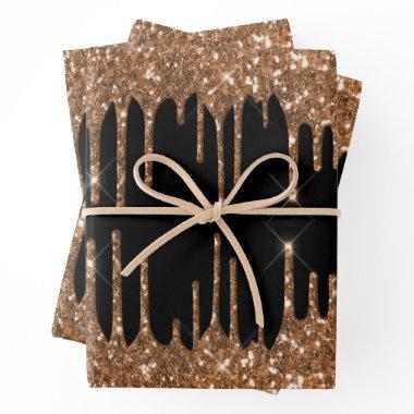 Black gold glitter drips girly luxury wrapping paper sheets