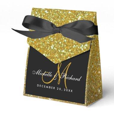 Black Gold Glitter Monogram Wedding Favor Box