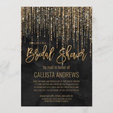 Black Gold Glitter Pearl Marble Bridal Shower Mail Invitations
