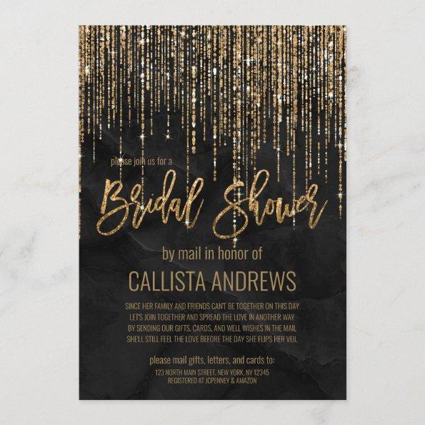 Black Gold Glitter Pearl Marble Bridal Shower Mail Invitations
