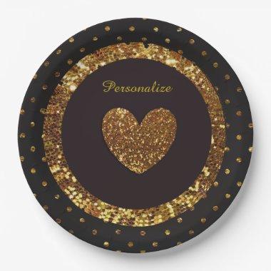 Black & Gold Glitter Personalized Paper Plates