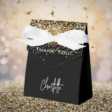 Black gold glitter sparkles name thank you favor boxes