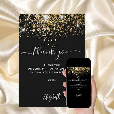 Black gold glitter sparkles script thank you Invitations