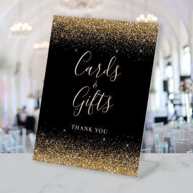 Black Gold Glitter Wedding  and Gifts Pedestal Sign