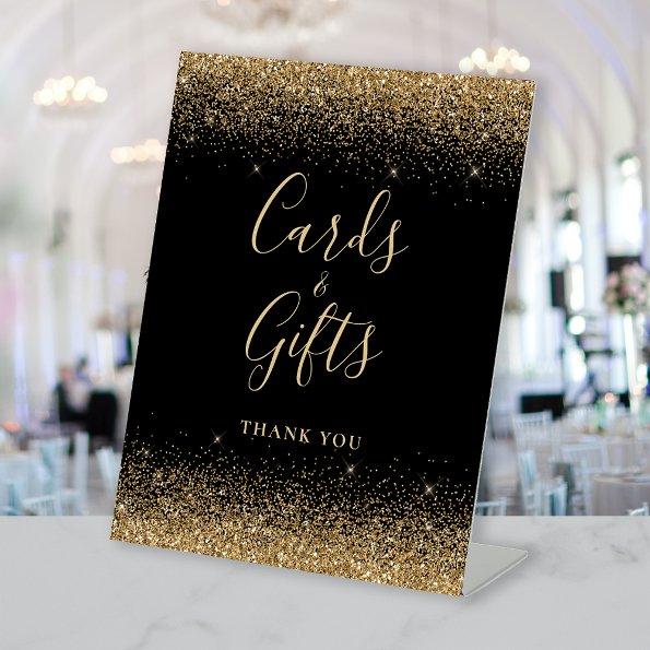 Black Gold Glitter Wedding  and Gifts Pedestal Sign