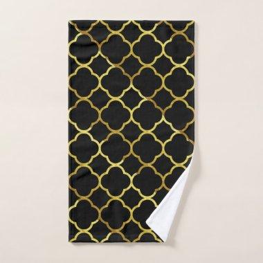 Black Gold Golden Quatrefoil Patterns Elegant 2020 Hand Towel