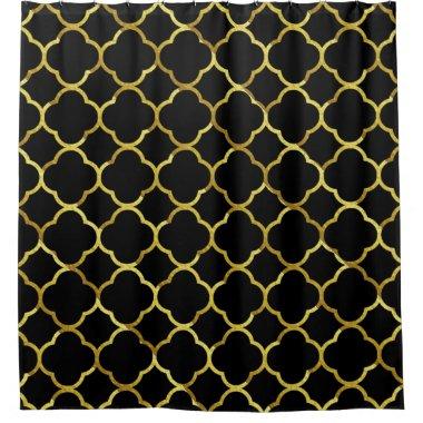 Black Gold Golden Quatrefoil Patterns Elegant Cool Shower Curtain