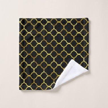 Black Gold Golden Quatrefoil Patterns Elegant Cute Wash Cloth