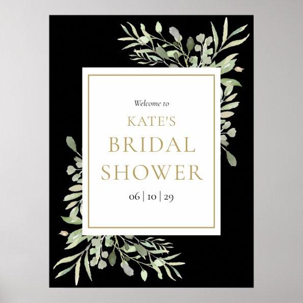 Black Gold Greenery Bridal Shower Welcome Poster