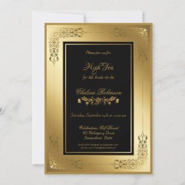 Black Gold Lace Border High Tea Bridal Shower Invitations
