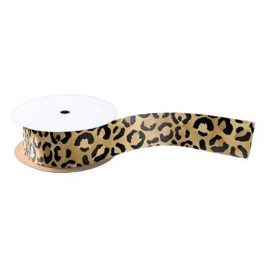 Black Gold Leopard Cheetah Animal Print Satin Ribbon
