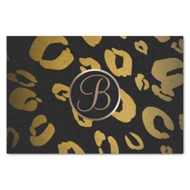 Black Gold Leopard Cheetah Monogram Letter Initial Tissue Paper