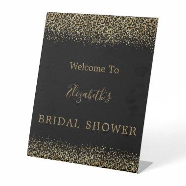 Black Gold Leopard Print Bridal Shower Welcome Pedestal Sign