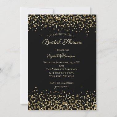 Black Gold Leopard Print Glitter Bridal Shower Invitations