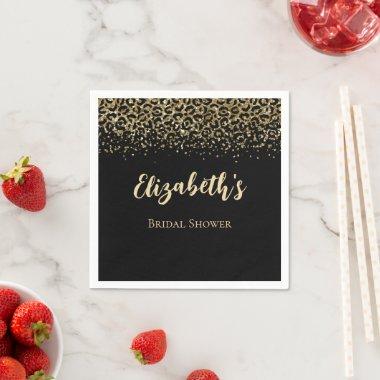 Black Gold Leopard Print Glitter  Napkins