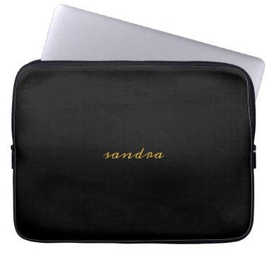 Black Gold Modern Chic Script Girly Monogram Laptop Sleeve