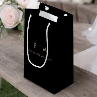 Black Gold Modern Minimalist Monogram Name Small Gift Bag
