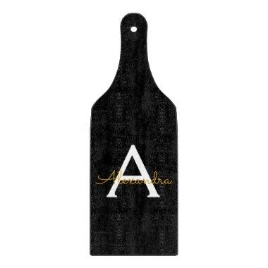 Black Gold Modern Script Girly Monogram Name Cutting Board