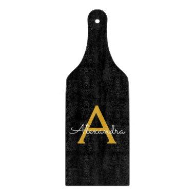 Black Gold Modern Script Girly Monogram Name Cutting Board