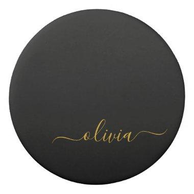 Black Gold Modern Script Girly Monogram Name Eraser