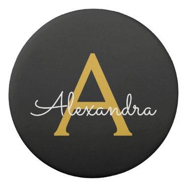 Black Gold Modern Script Girly Monogram Name Eraser