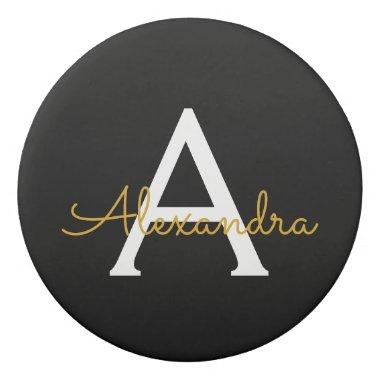 Black Gold Modern Script Girly Monogram Name Eraser