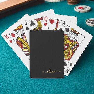 Black Gold Modern Script Girly Monogram Name Poker