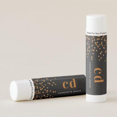 Black gold monogram glitter drops script luxury lip balm