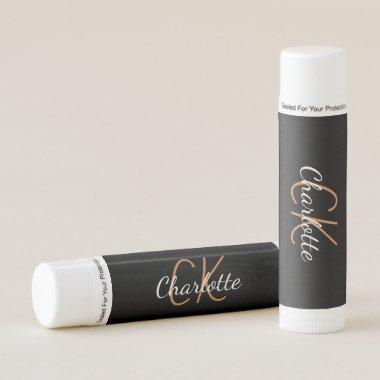 Black gold monogram script elegant minimalist lip balm