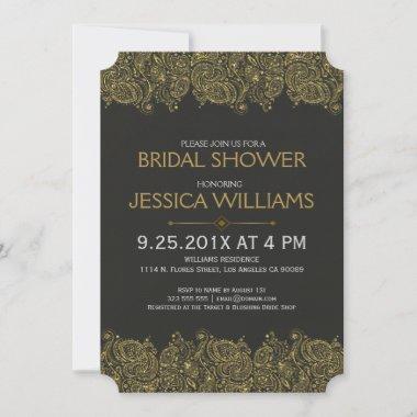 Black & Gold paisley Lace Bridal Shower Invite