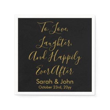 Black Gold Personalized Script Wedding Reception Napkins