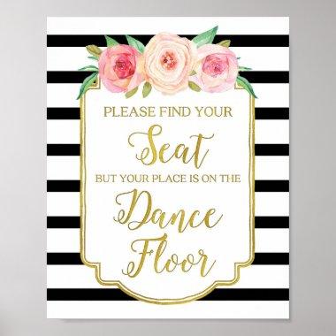 Black Gold Pink Watercolor Floral Wedding Sign