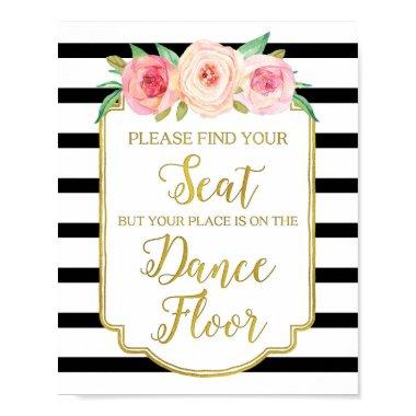 Black Gold Pink Watercolor Floral Wedding Sign