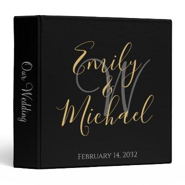 Black Gold Script Monogram Initial Names Wedding 3 3 Ring Binder