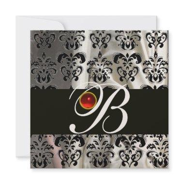 BLACK GOLD SILK DAMASK CLOTH MONOGRAM RED RUBY Invitations