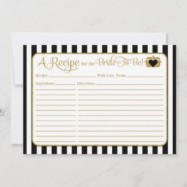Black Gold Stripes Bridal Shower Recipe Invitations
