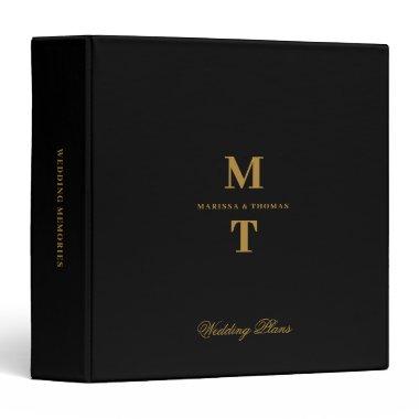 Black & Gold Wedding Plans Monogram Planners 3 Ring Binder