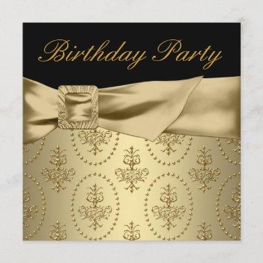 Black Gold Womans Birthday Party Invitations