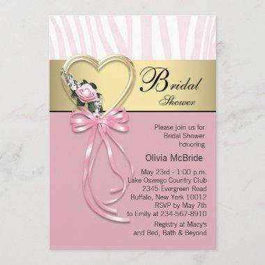 Black Gold Zebra Pink Zebra Bridal Shower Invitations