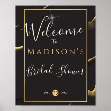Black Golden Abstract Bridal Shower Poster