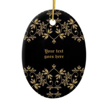 Black golden damask border custom ornament