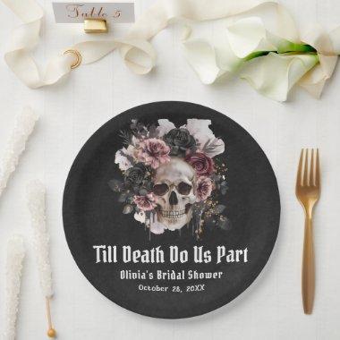Black Gothic Halloween Floral Skull  Paper Plates