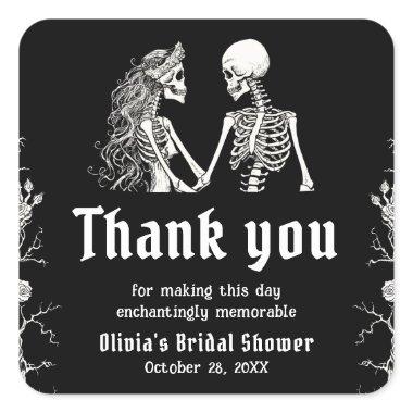 Black Gothic Halloween Skeleton  Square Sticker