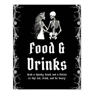 Black Gothic Halloween Skeleton Food & Drinks Sign