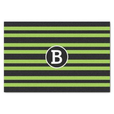 Black & Green Stripes Monogram Letter Initial Tissue Paper